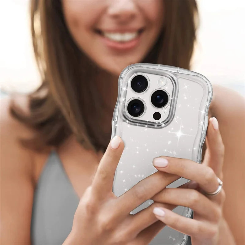 ShopCaseCart Elegant Durable iPhone 16 Pro Protective cover Wavy Edge Transparent Glitter TPU Anti Drop Phone Guard