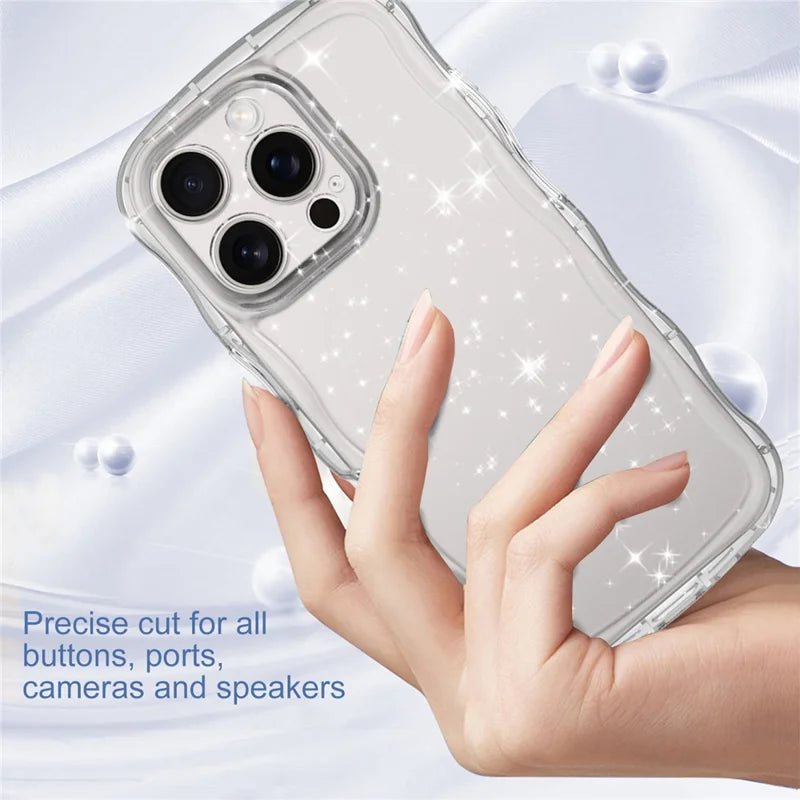 ShopCaseCart Elegant Durable iPhone 16 Pro Protective cover Wavy Edge Transparent Glitter TPU Anti Drop Phone Guard