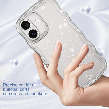 For iPhone 16 Case Wavy Edge Transparent Glitter TPU Anti Drop Phone Cover