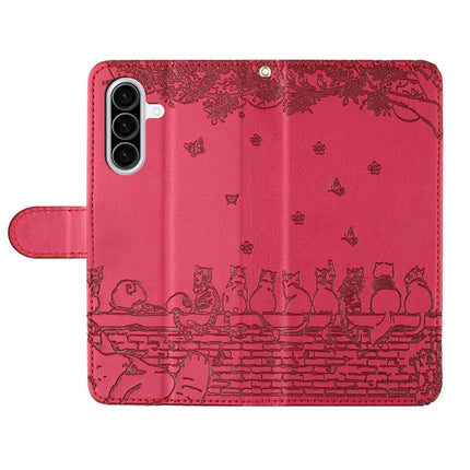 For Samsung Galaxy A56 5G  /  A36 5G Case with Wrist Strap Leather Phone Cover Wall Cats Pattern