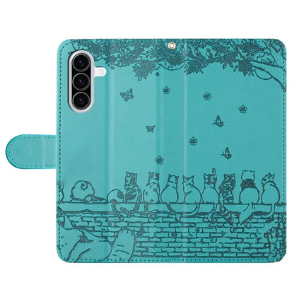 For Samsung Galaxy A56 5G  /  A36 5G Case with Wrist Strap Leather Phone Cover Wall Cats Pattern