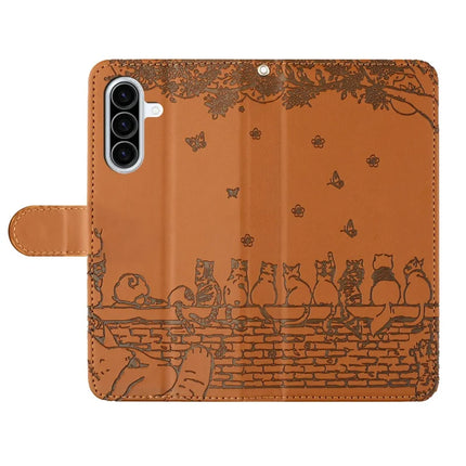 For Samsung Galaxy A56 5G  /  A36 5G Case with Wrist Strap Leather Phone Cover Wall Cats Pattern
