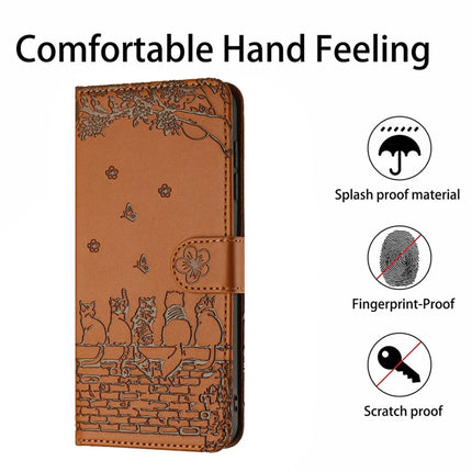 For Samsung Galaxy A56 5G  /  A36 5G Case with Wrist Strap Leather Phone Cover Wall Cats Pattern