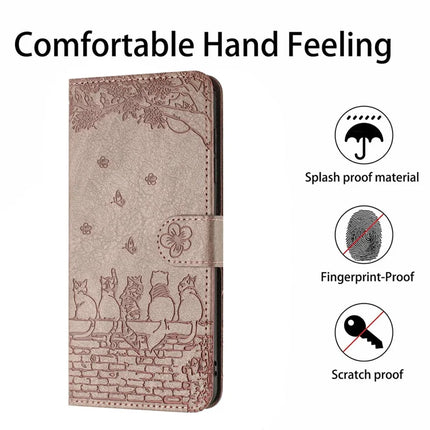 For Samsung Galaxy A56 5G  /  A36 5G Case with Wrist Strap Leather Phone Cover Wall Cats Pattern