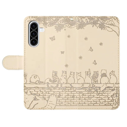 For Samsung Galaxy A56 5G  /  A36 5G Case with Wrist Strap Leather Phone Cover Wall Cats Pattern
