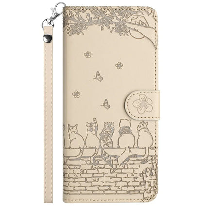 For Samsung Galaxy A56 5G  /  A36 5G Case with Wrist Strap Leather Phone Cover Wall Cats Pattern