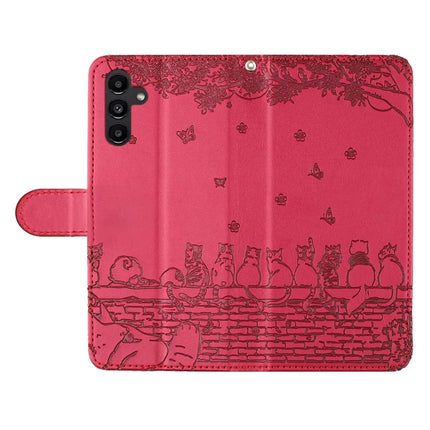 For Samsung Galaxy A26 5G Case with Wrist Strap Leather Phone Cover Wall Cats Pattern