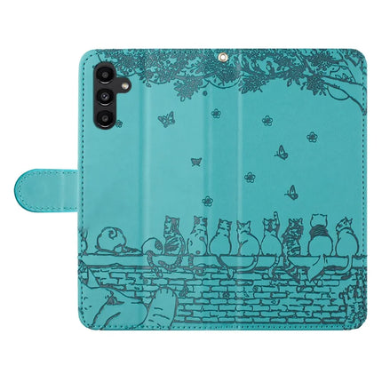 For Samsung Galaxy A26 5G Case with Wrist Strap Leather Phone Cover Wall Cats Pattern