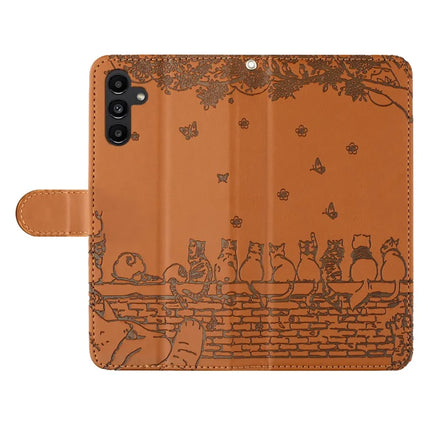 For Samsung Galaxy A26 5G Case with Wrist Strap Leather Phone Cover Wall Cats Pattern