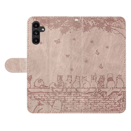 For Samsung Galaxy A26 5G Case with Wrist Strap Leather Phone Cover Wall Cats Pattern