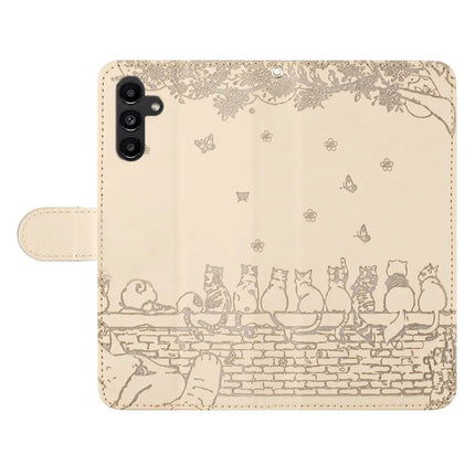 For Samsung Galaxy A26 5G Case with Wrist Strap Leather Phone Cover Wall Cats Pattern