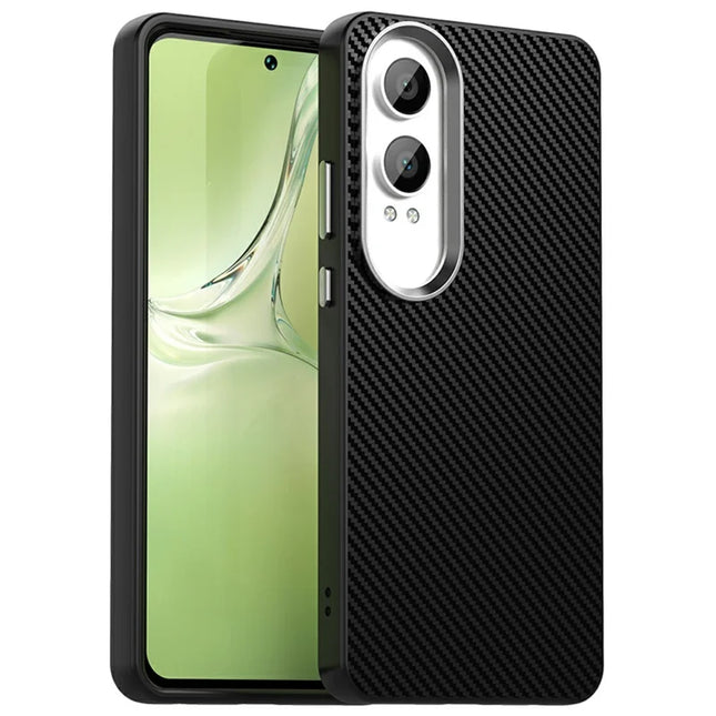 For OnePlus Nord CE4 Lite 5G / Oppo K12x 5G (China) Case Hybrid Phone Back Cover Carbon Fiber Texture - Black