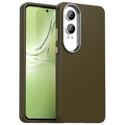 For OnePlus Nord CE4 Lite 5G / Oppo K12x 5G (China) Case Hybrid Phone Back Cover Carbon Fiber Texture - Brown