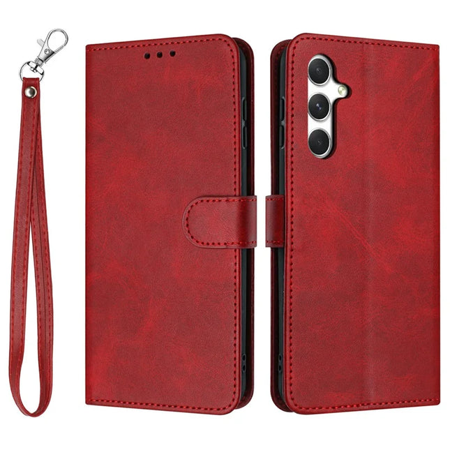 For Samsung Galaxy A36 5G Case Flip Stand PU Leather Wallet Phone Cover Calf Texture - Red