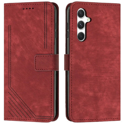 For Samsung Galaxy A36 5G Case Imprinted Lines Leather Phone Cover Folding Stand - Red