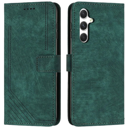 For Samsung Galaxy A36 5G Case Imprinted Lines Leather Phone Cover Folding Stand - Green