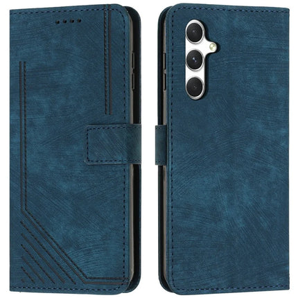 For Samsung Galaxy A36 5G Case Imprinted Lines Leather Phone Cover Folding Stand - Sapphire