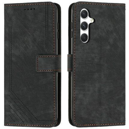 For Samsung Galaxy A36 5G Case Imprinted Lines Leather Phone Cover Folding Stand - Black