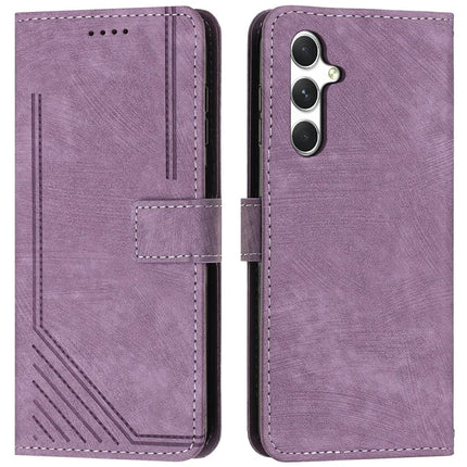 For Samsung Galaxy A36 5G Case Imprinted Lines Leather Phone Cover Folding Stand - Purple