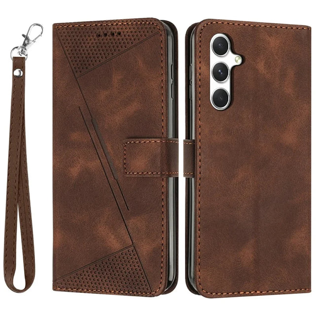For Samsung Galaxy A36 5G Case Handbag Imprinted Triangle Leather Phone Cover - Brown