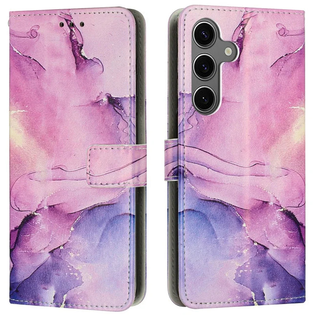 For Samsung Galaxy A36 5G Stand Case Marble Pattern PU Leather Wallet Phone Cover - Purple