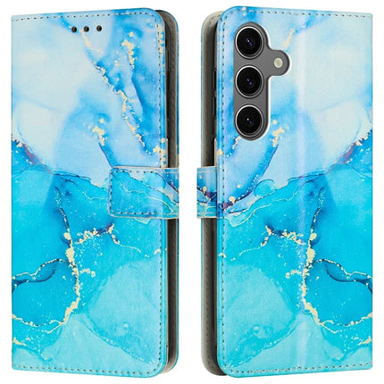 For Samsung Galaxy A36 5G Stand Case Marble Pattern PU Leather Wallet Phone Cover - Blue  /  Green