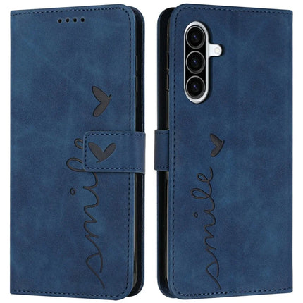 For Samsung Galaxy A36 5G Case Viewing Stand PU Leather Phone Cover Imprinted Heart Pattern - Sapphire