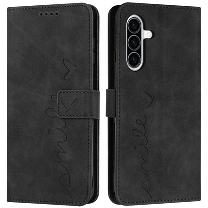 For Samsung Galaxy A36 5G Case Viewing Stand PU Leather Phone Cover Imprinted Heart Pattern - Black