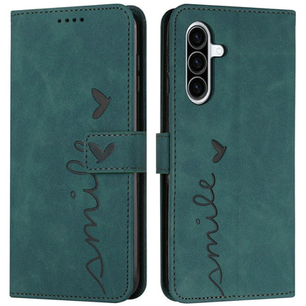 For Samsung Galaxy A36 5G Case Viewing Stand PU Leather Phone Cover Imprinted Heart Pattern - Green