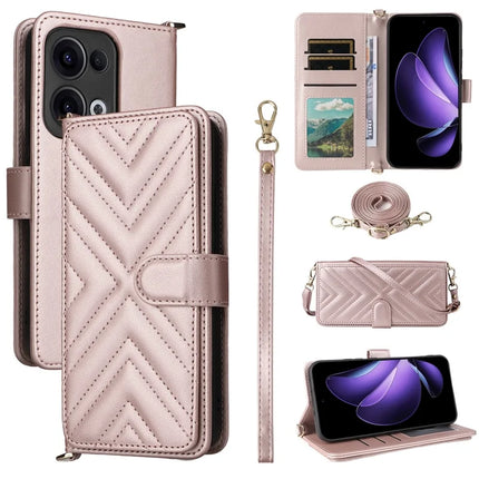 For Oppo Reno13 5G (Global) Wallet Case with Shoulder Strap Leather Phone Cover - Pink