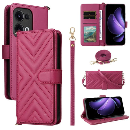For Oppo Reno13 5G (Global) Wallet Case with Shoulder Strap Leather Phone Cover - Rose