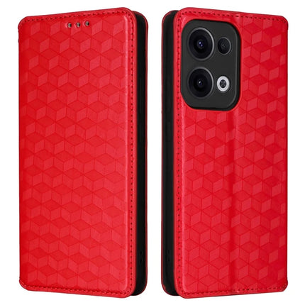 For Oppo Reno13 5G (Global) Wallet Case Rhombus Imprinted Leather Phone Cover - Red