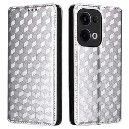 For Oppo Reno13 5G (Global) Wallet Case Rhombus Imprinted Leather Phone Cover - Silver