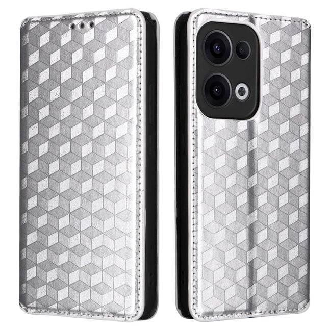 For Oppo Reno13 5G (Global) Wallet Case Rhombus Imprinted Leather Phone Cover - Silver