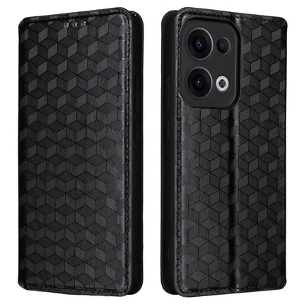 For Oppo Reno13 5G (Global) Wallet Case Rhombus Imprinted Leather Phone Cover - Black