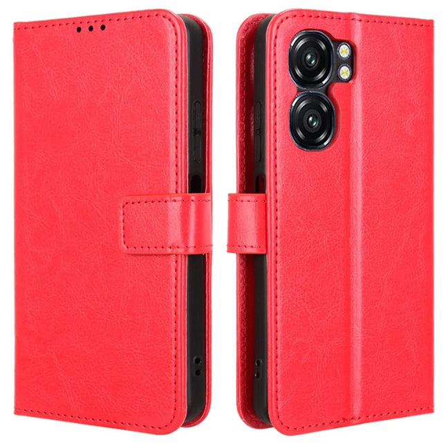 For Oukitel C58 Pro / C58 Case Crazy Horse Texture PU Leather Phone Wallet Cover - Red