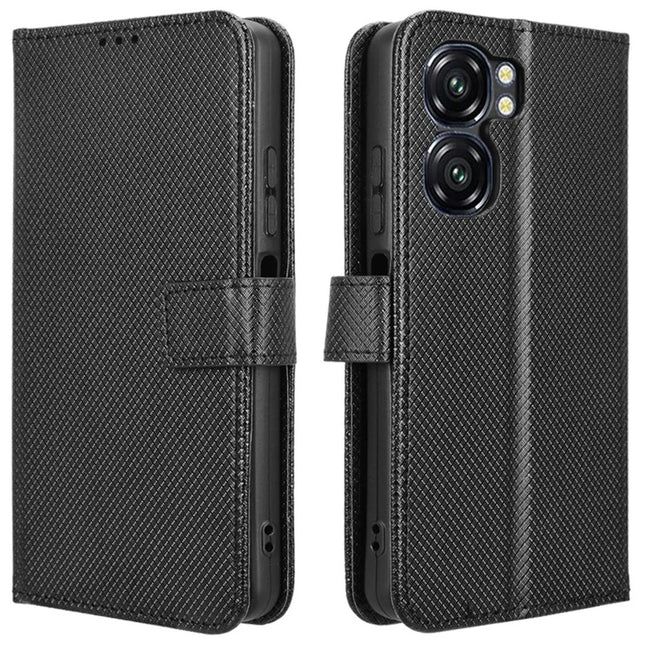For Oukitel C58 Pro / C58 Case PU Leather Diamond Texture Wallet Phone Cover - Black