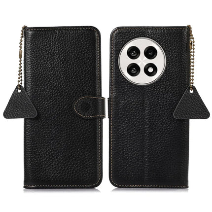 For OnePlus Ace 5 5G / 13R 5G Case RFID Blocking Genuine Cow Leather Phone Cover Litchi Texture - Black