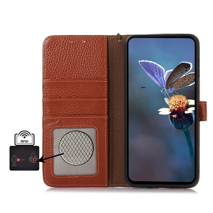 For OnePlus Ace 5 5G / 13R 5G Case RFID Blocking Genuine Cow Leather Phone Cover Litchi Texture