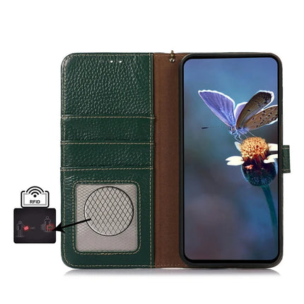 For OnePlus Ace 5 5G / 13R 5G Case RFID Blocking Genuine Cow Leather Phone Cover Litchi Texture