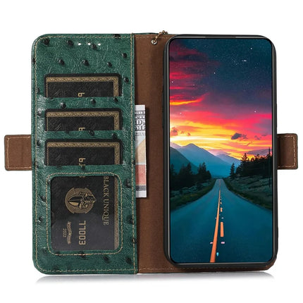 For OnePlus Ace 5 5G / 13R 5G Case RFID Blocking Genuine Cow Leather Phone Case Ostrich Texture