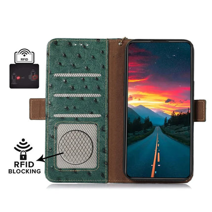For OnePlus Ace 5 5G / 13R 5G Case RFID Blocking Genuine Cow Leather Phone Case Ostrich Texture