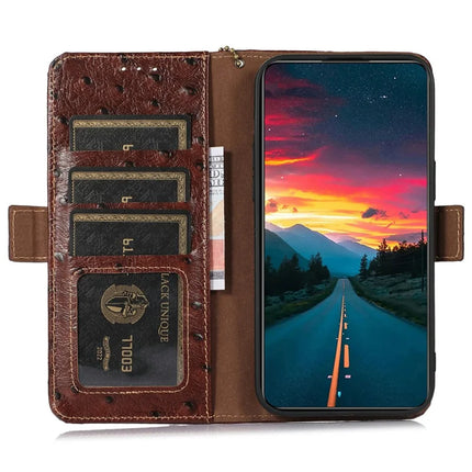 For OnePlus Ace 5 5G / 13R 5G Case RFID Blocking Genuine Cow Leather Phone Case Ostrich Texture