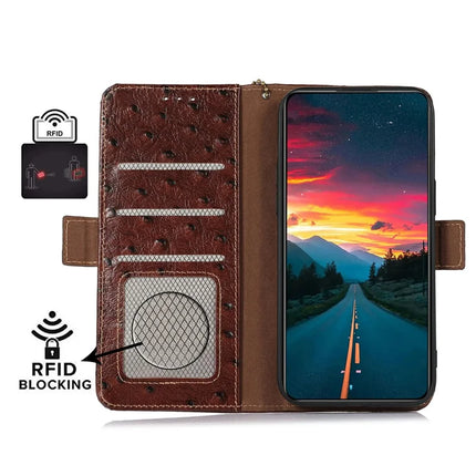For OnePlus Ace 5 5G / 13R 5G Case RFID Blocking Genuine Cow Leather Phone Case Ostrich Texture
