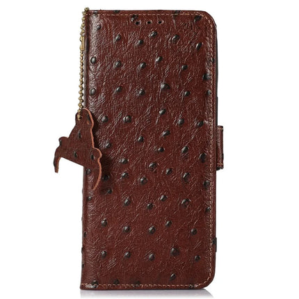 For OnePlus Ace 5 5G / 13R 5G Case RFID Blocking Genuine Cow Leather Phone Case Ostrich Texture