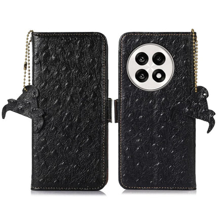 For OnePlus Ace 5 5G / 13R 5G Case RFID Blocking Genuine Cow Leather Phone Case Ostrich Texture - Black