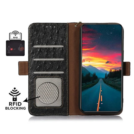 For OnePlus Ace 5 5G / 13R 5G Case RFID Blocking Genuine Cow Leather Phone Case Ostrich Texture