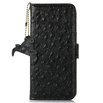 For OnePlus Ace 5 5G / 13R 5G Case RFID Blocking Genuine Cow Leather Phone Case Ostrich Texture