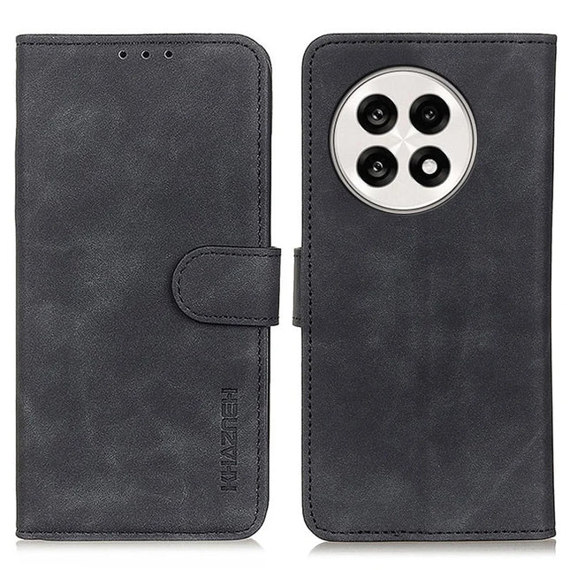 KHAZNEH For OnePlus 13R 5G / Ace 5 5G Case PU Leather Retro Texture Phone Cover - Black