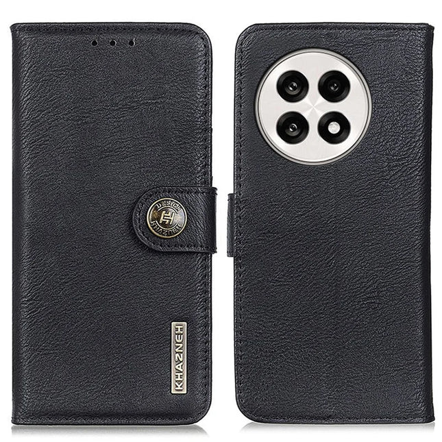 KHAZNEH For OnePlus 13R 5G / Ace 5 5G Wallet Case Cowhide Texture Leather Flip Phone Cover - Black